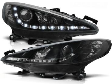 LED Tagfahrlicht Design Scheinwerfer für Peugeot 207 06-12 schwarz